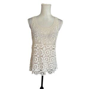 Xhilaration Womens Boho Crochet Lace Tank Top M Cream 100% Cotton